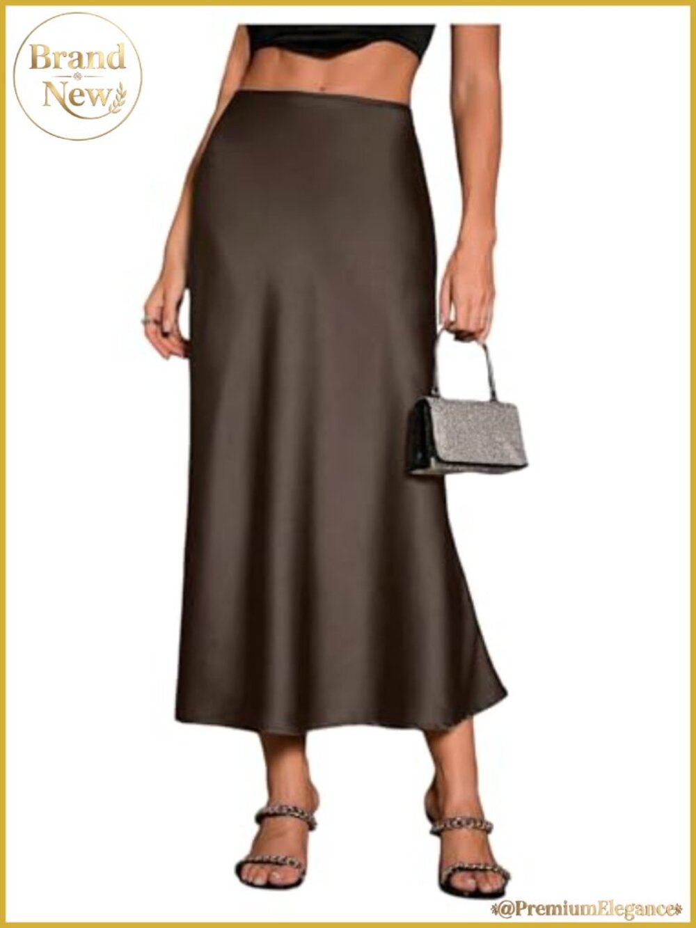 High Waisted Satin Skirt A Line Ruffle Hem